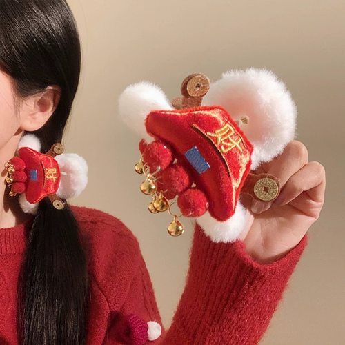 新年春节财气红色毛绒大号发量多抓夹女后脑勺盘发鲨鱼夹秋冬发夹