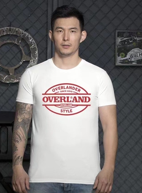 OVERLAND越野江湖春夏丝光棉圆领短袖红色圆标白T恤百搭潮