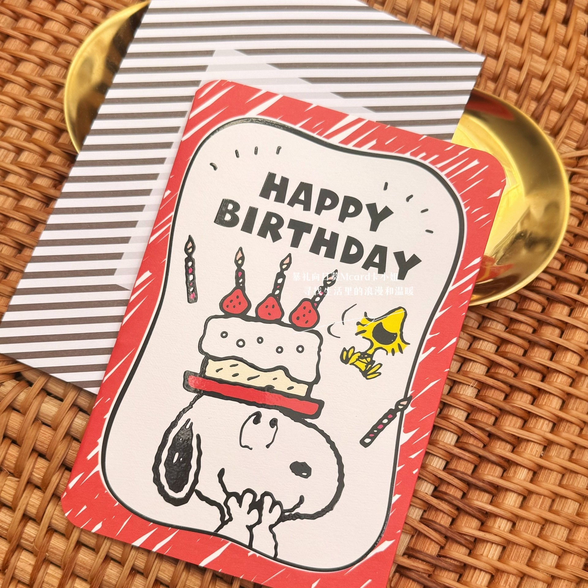 日本史努比糊涂塔克草莓蛋糕庆祝生日立体贺卡送朋友礼物祝福卡片