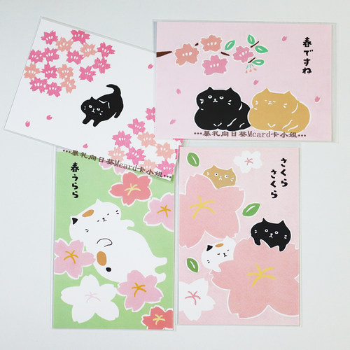 春天新款猫猫樱花创意明信片