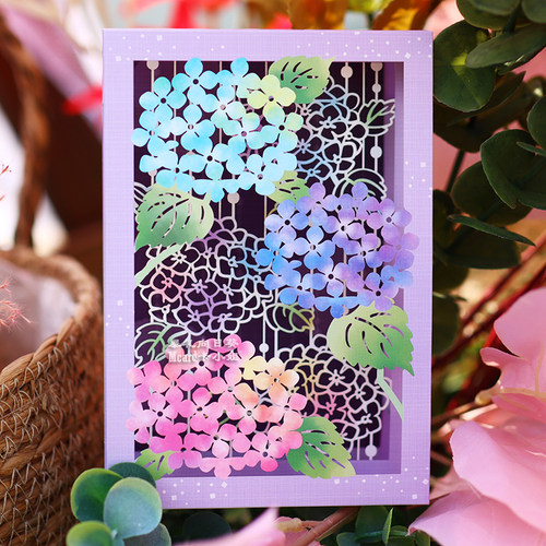 日本夏日新品彩色绣球花镂空立体贺卡精美纸雕创意新年万用卡片