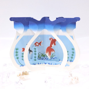 日本和风鲤鱼鱼缸立体贺卡如鱼得水生日新年送老师祝福心意卡片