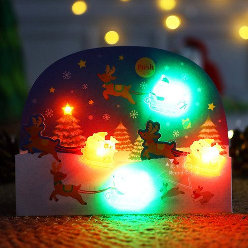 日本送礼物的圣诞老人们音乐立体贺卡平安夜装饰圣诞节礼物祝福卡