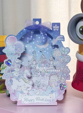 日本音乐灯光生日立体贺卡独角兽