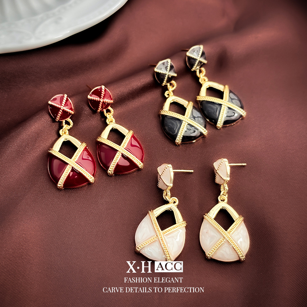 中古vintage法式宫廷风滴油几何耳环高级感个性时尚复古耳钉耳饰