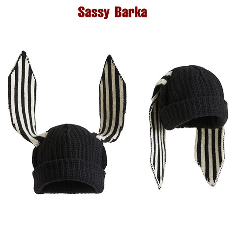 SassyBarka兔耳秋冬美式毛线帽