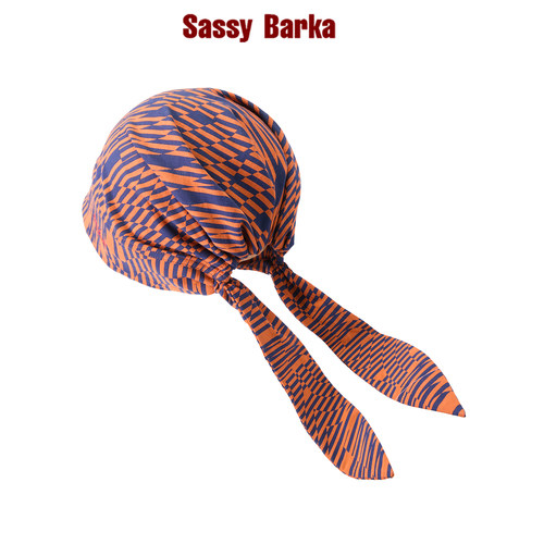 SassyBarka几何碎片头巾系绑带帽子橙蓝撞色几何切割图案薄款男女