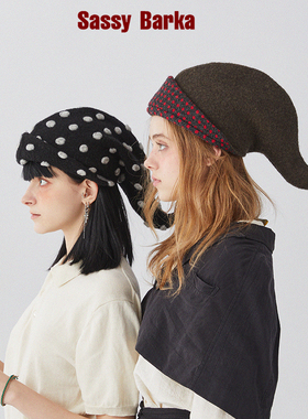 Sassy Barka 限量国现设计师款奇异瞌睡精灵帽子撞色尖尾立体剪裁