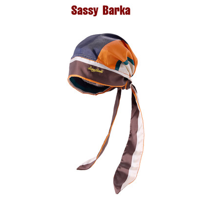 SassyBarka彩色包头巾帽条纹撞色设计师款长尾系带松紧男女真丝