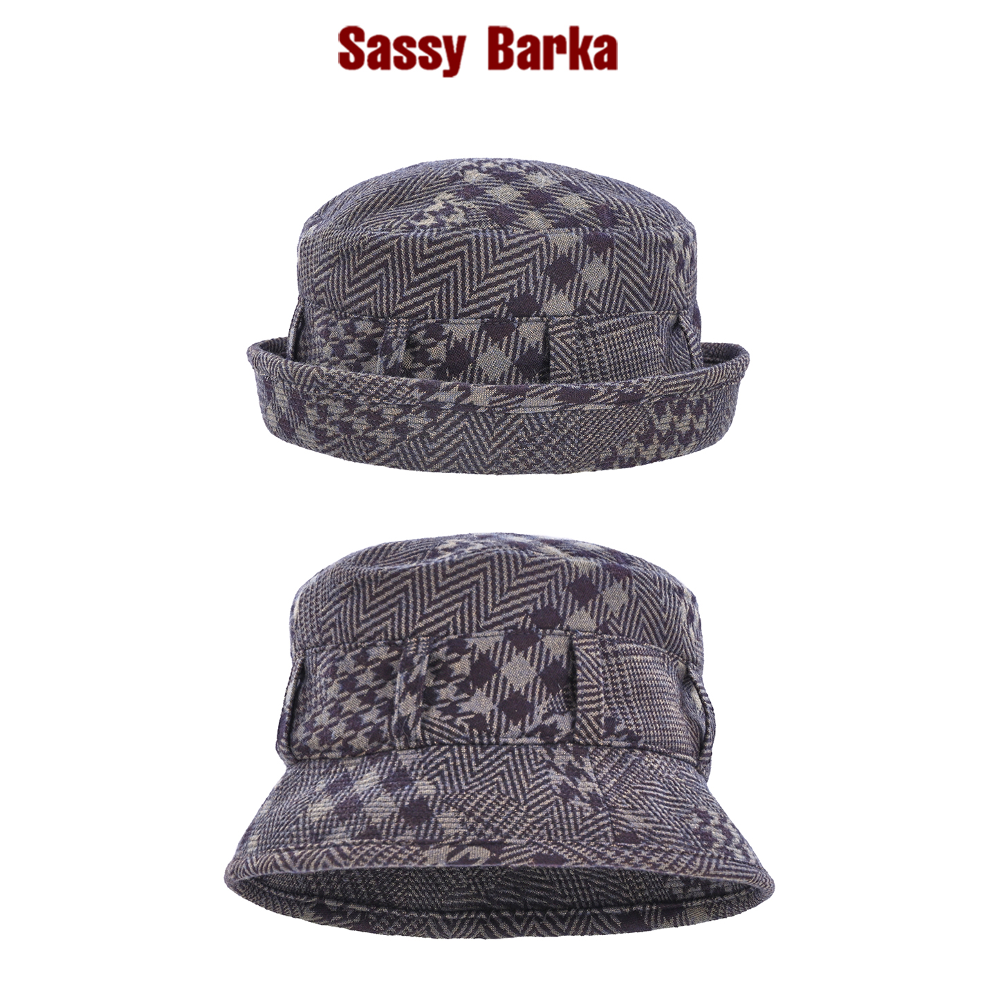 SassyBarka复古卷檐渔夫帽子千鸟格春秋冬男女设计师平顶短檐