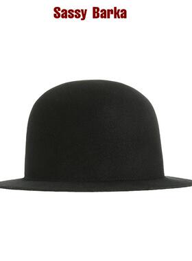 SassyBarka极简黑礼帽短檐宽檐光身平檐圆顶尼帽子羊毛呢日常版