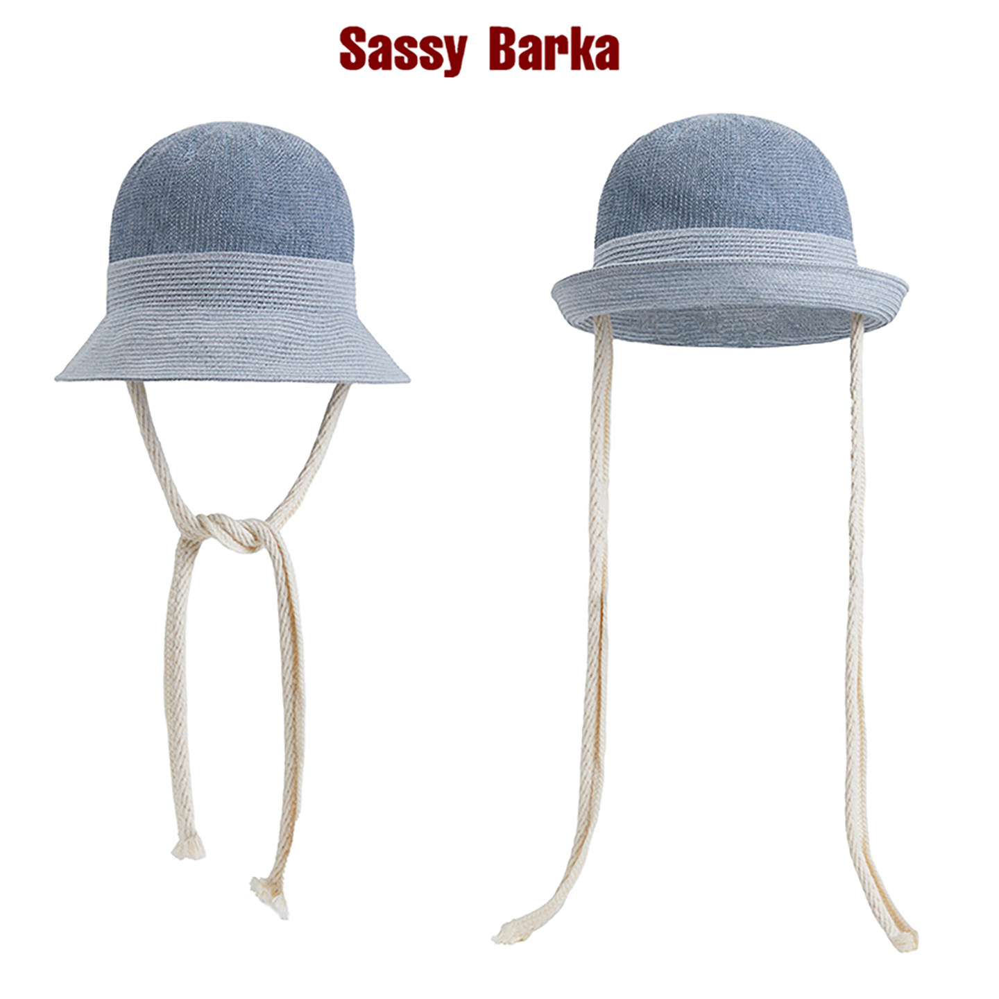 SassyBarka系带卷檐圆顶渔夫透气麻遮阳帽子春夏防晒薄草帽男女