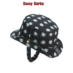 限量国现几何波点黑灰平顶系带短檐牛仔帽子男女秋冬原创设计师款