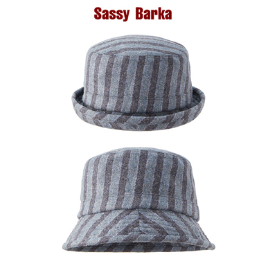 SassyBarka吉明尼先生升级版蓝灰短卷檐渔夫帽子春秋男女蓝灰条纹