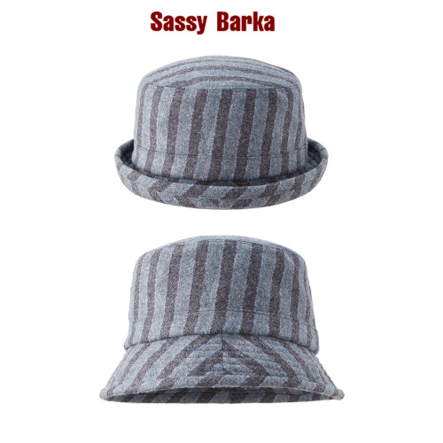 SassyBarka吉明尼先生升级版蓝灰短卷檐渔夫帽子春秋男女蓝灰条纹