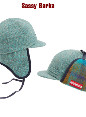SassyBarka限量雾霾格雷撞色蓝灰护耳系带雷锋帽子保暖防风男女
