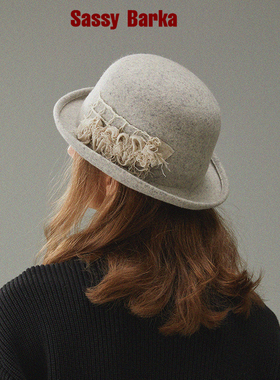 SassyBarka艺术家系列手工圆顶卷檐小礼帽设计师款格雷系做旧破洞