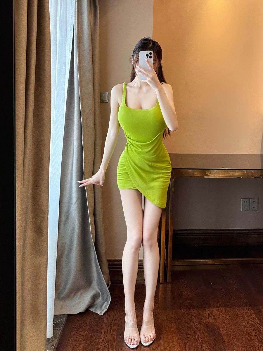 思瑞 美利奴牛油果绿连衣裙 高级品质双层天丝羊毛修身弹力包臀裙