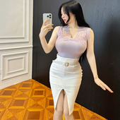 思瑞 雾绒莲影拼接蕾丝背心 原创温柔女人味浪漫兰精天丝上衣T恤