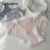 六只兔子柔软亲肤撞色蕾丝性感微透少女内裤 高开叉三角包臀短裤