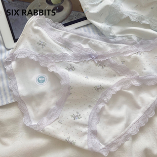 甜美少女风低腰三角裤 六只兔子内裤 女抑菌纯棉底裆蕾丝花边短裤