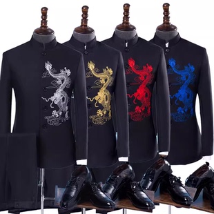 中山装新中式青年艺考主持人歌手中国风合唱团表演年会演出服套装