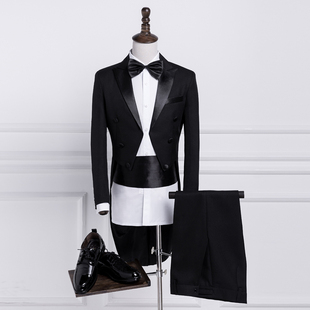 黑色燕尾服新郎结婚礼服男士西服套装主持人舞台大合唱表演指挥服