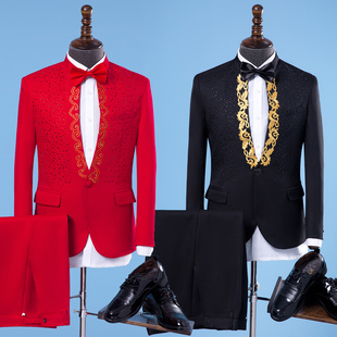 男士亮片西装成人演出服主持人礼服青年歌手服装大合唱团西服套装