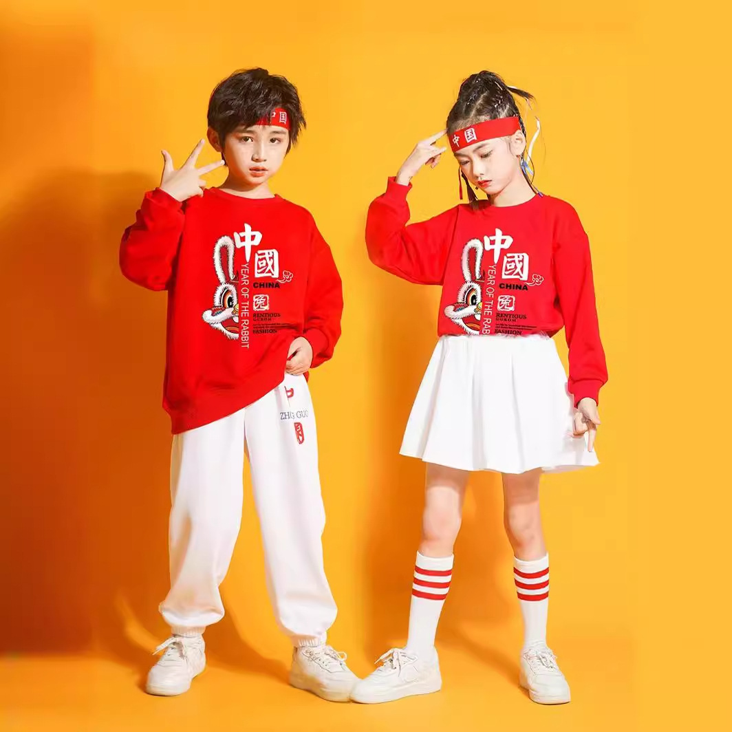 儿童啦啦操演出服中小学生运动会拉拉队表演服中国风幼儿园舞蹈服