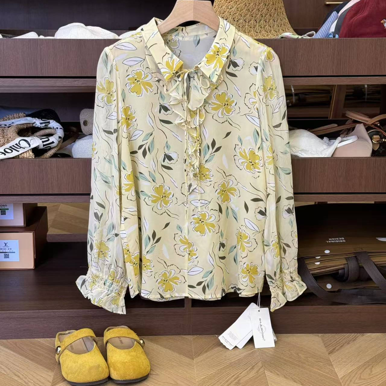 特价清仓 真丝衬衣女长袖荷叶领衬衫