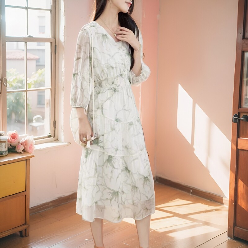 女装特价真丝气质连衣裙V领高级连衣裙