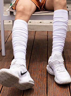 浪兮男士长筒堆堆袜毛巾底超长过膝袜篮球白色足球棉高筒袜运动袜