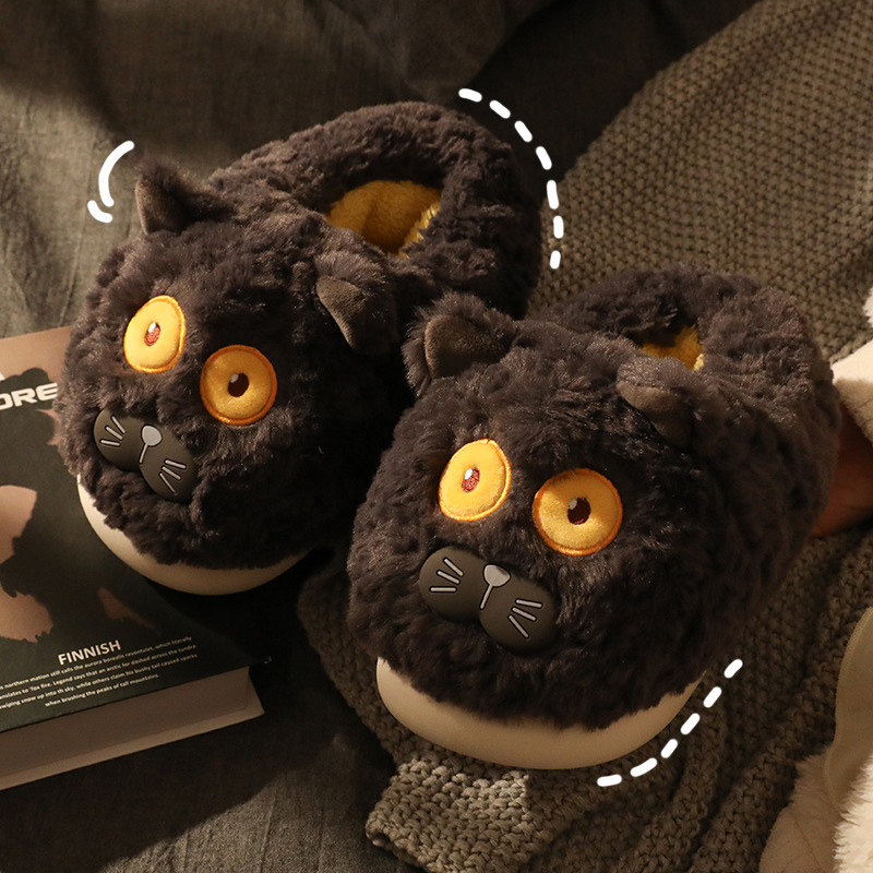 可爱深灰色猫咪棉拖鞋男女冬季情侣包跟居家用加绒保暖防滑毛绒鞋,居家布艺,居家棉拖/棉鞋,淘宝优惠券,粉丝福利购,淘宝优惠卷