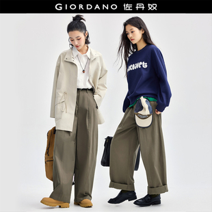 佐丹奴裤子女装纯棉打褶半松紧腰阔腿梭织休闲长裤 18414919