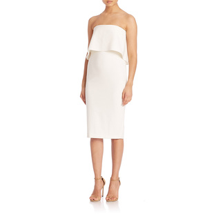 性感荷叶边抹胸小礼服黑色秋冬打底裙白色针织修身连衣裙高端法式