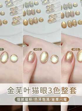 2026秋冬新款金秋瓷金流行显白3色金芜叶猫眼胶甲油胶小套美甲店