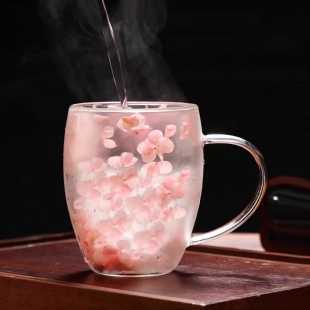 高硼硅双层樱花玻璃杯子高颜值耐高温早餐牛奶杯咖啡饮料杯伴手礼