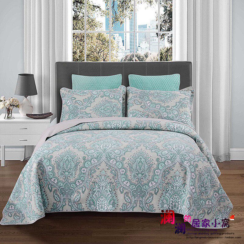 美式外贸出口全棉床盖三件套韩国水洗绗缝被欧式夹棉纯棉床单床盖