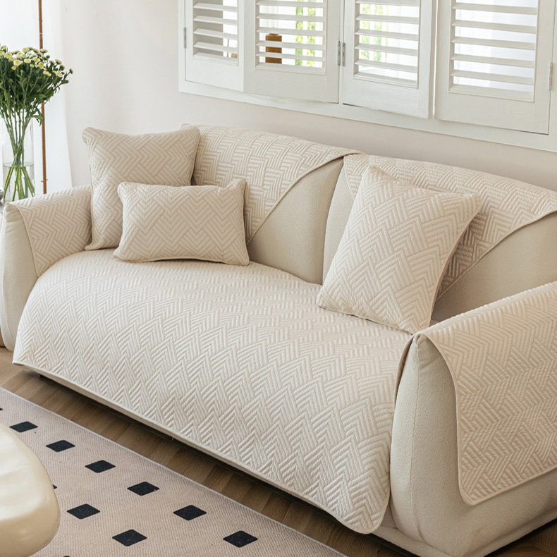 全棉米白高档简约沙发垫四季通用简约现代防滑座垫纯色沙发套罩巾