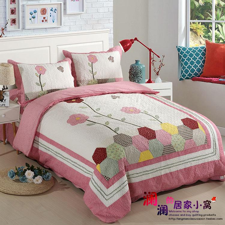 绿色红色贴布绣绣花真纯棉水洗被