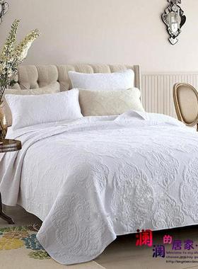 外贸原单白色绣花米色绣花全棉绗缝被床盖三件套床单空调被夏凉被