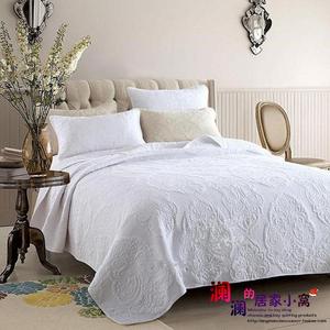 外贸原单白色绣花米色绣花全棉绗缝被床盖三件套床单空调被夏凉被