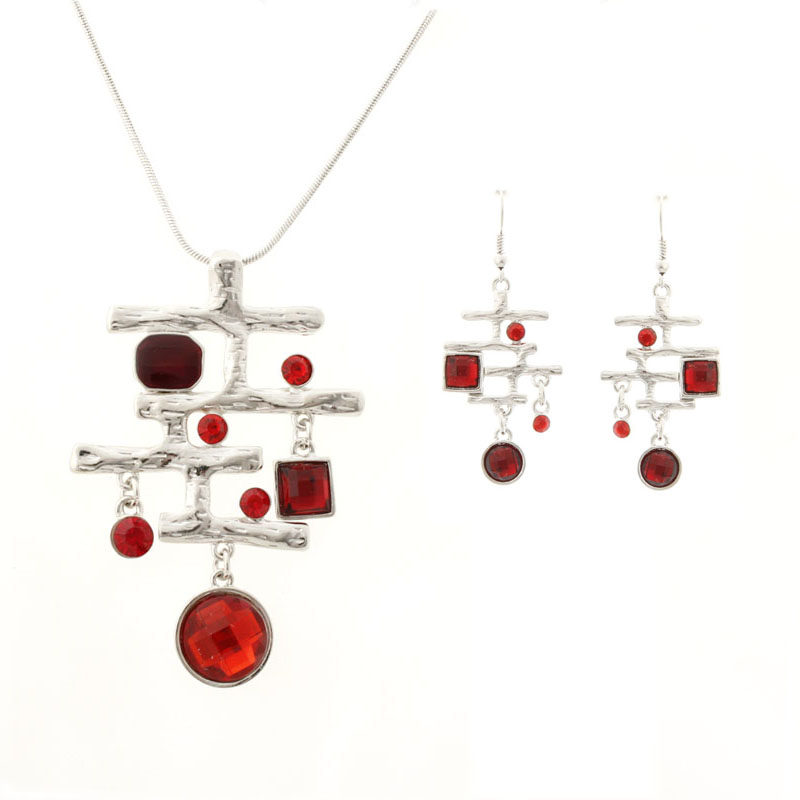 欧美复古个性朋克风滴油项链耳环套装几何珐琅彩短项链