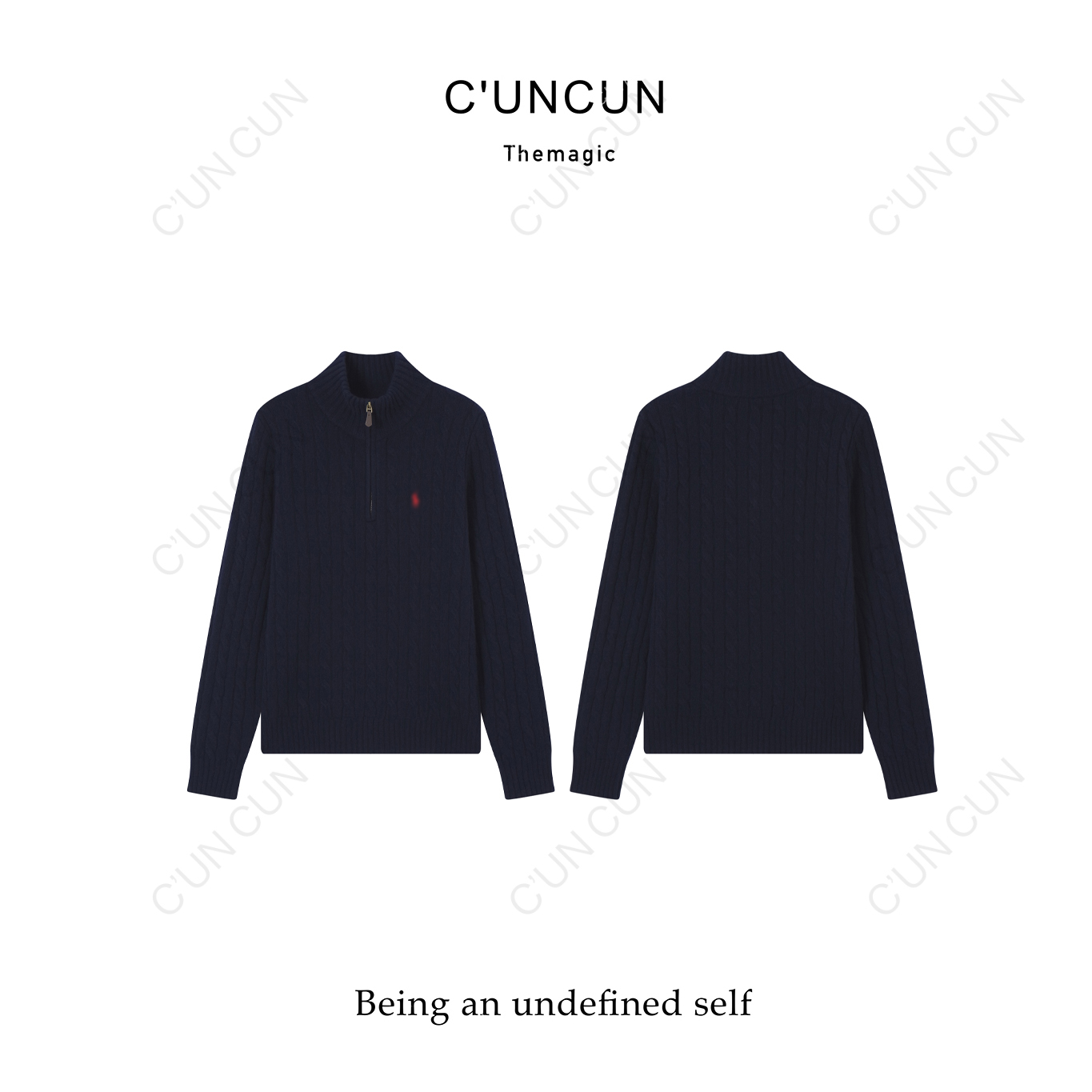 【村村CUNCUN】极简老钱风设计感百搭显瘦拉链立领绞花羊绒羊毛衫