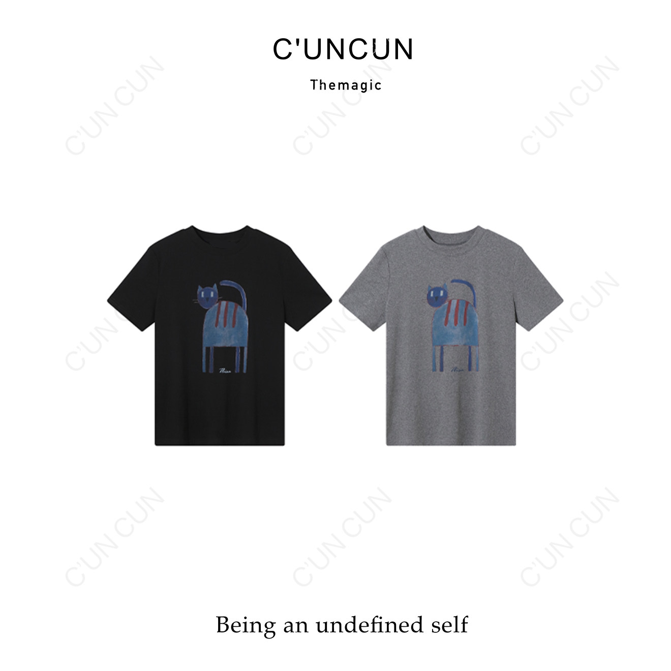 【村村CUNCUN】2025夏新款夏季可爱小猫潮流时尚印花短袖T恤