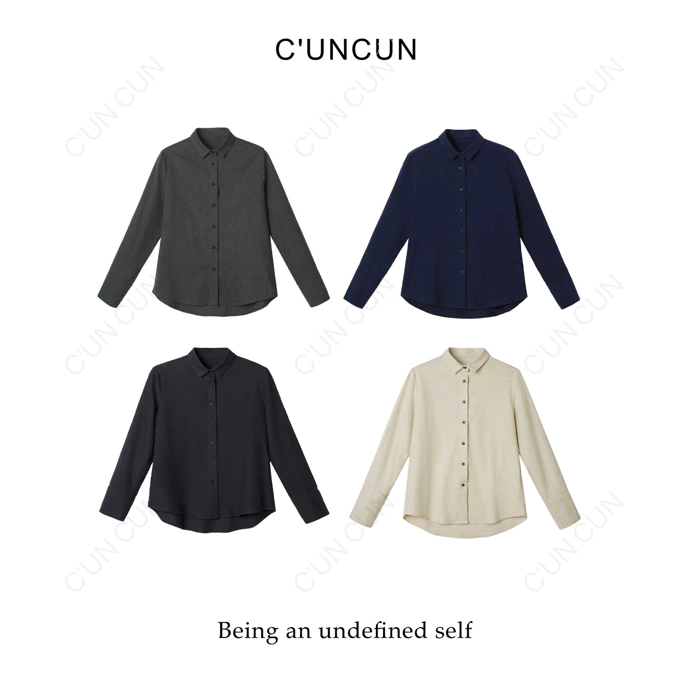 【村村CUNCUN】 2025春新品翻领磨毛净版气质显瘦弧形下摆衬衫
