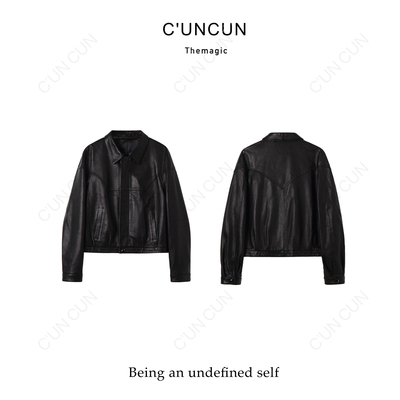 【村村CUNCUN】2025秋季新品重工休闲设计师简约短款皮衣外套