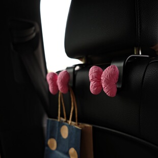 蝴蝶结汽车椅背挂钩车内收纳置物架少女粉车载好物新车礼物车内贴