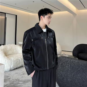 秋新款潮流时髦亮面雅痞金属装饰小众个性造型夹克外套T152-P140图片