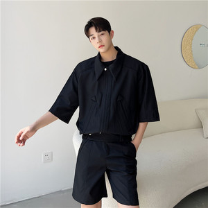 22夏新款潮流三角折边箭头个性造型设计休闲短袖西服套装907-P175图片